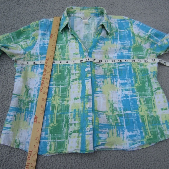 Chritopher & Banks Shirt Women's XL Button Up Linen‎ Green Blue 3/4 sleeve Boho - Picture 8 of 14
